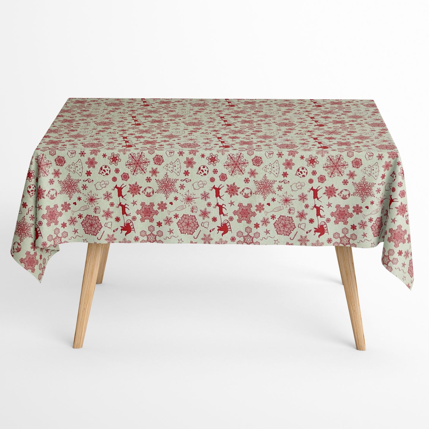 Nappe en coton Noël Avent BERINN C-198 beige flocons de neige carré rond ovale