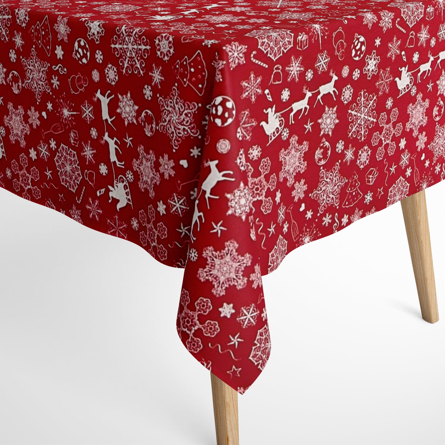 Nappe en coton Noël Avent BERINN C-402 flocons de neige rouges carrée ronde ovale