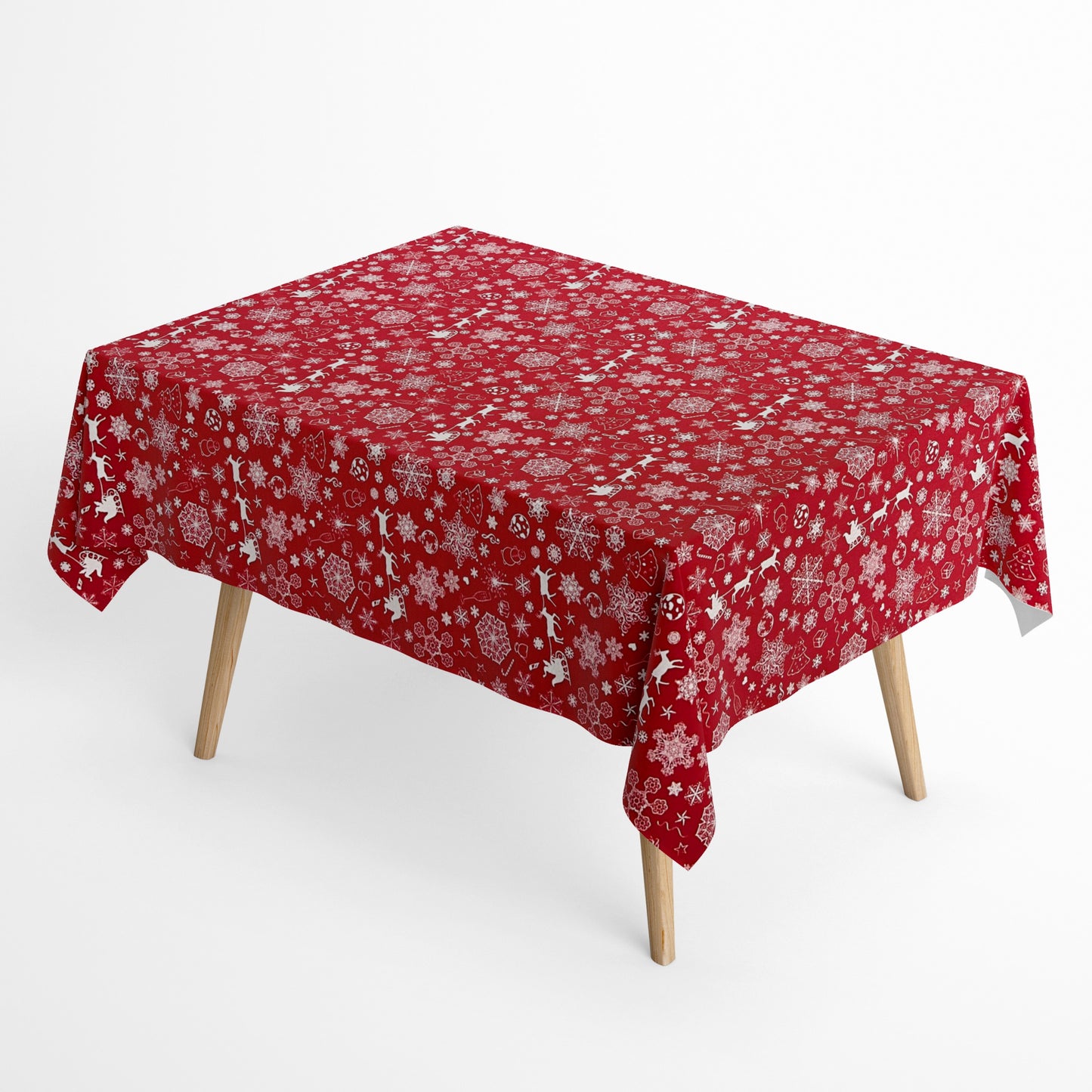 Nappe en coton Noël Avent BERINN C-402 flocons de neige rouges carrée ronde ovale