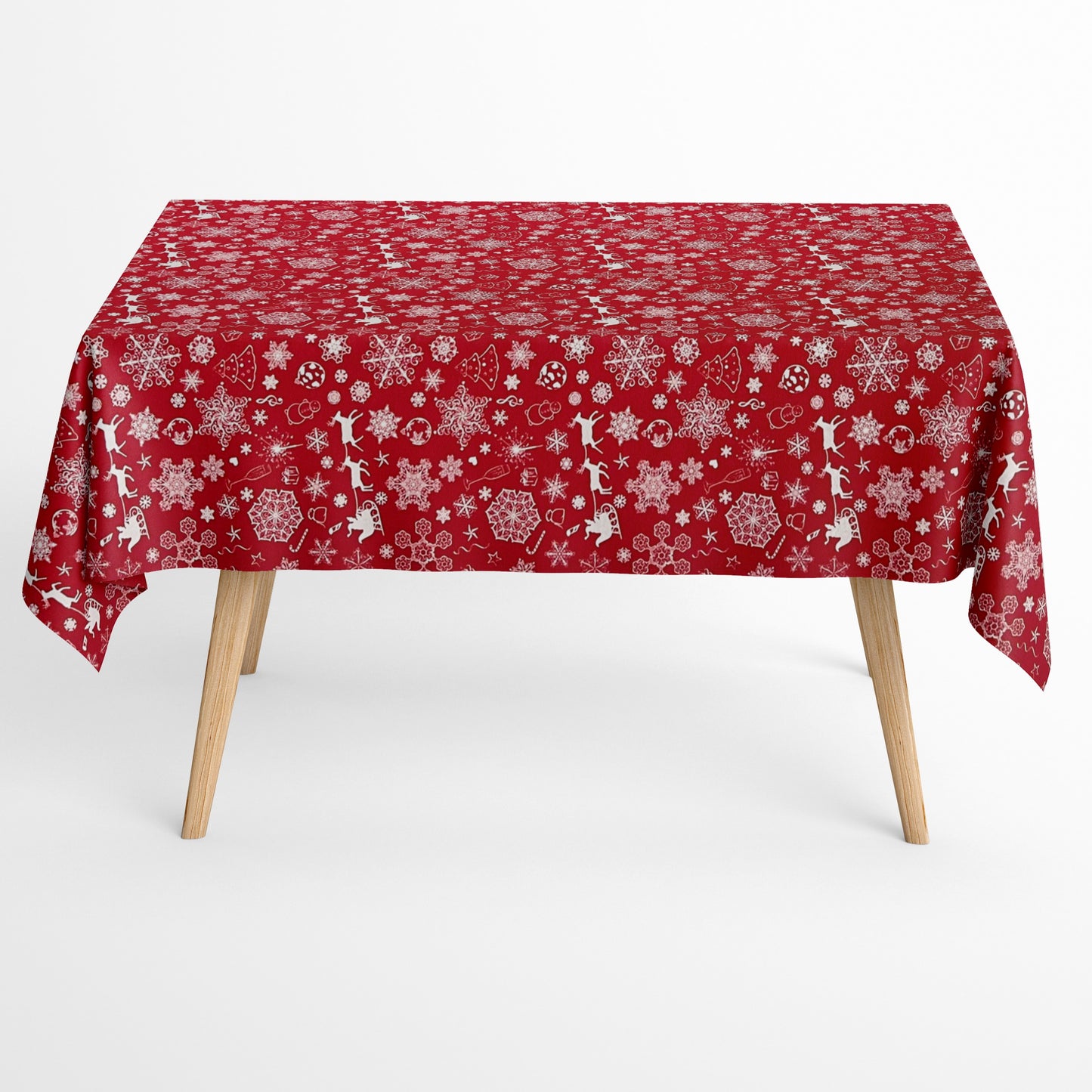 Nappe en coton Noël Avent BERINN C-402 flocons de neige rouges carrée ronde ovale