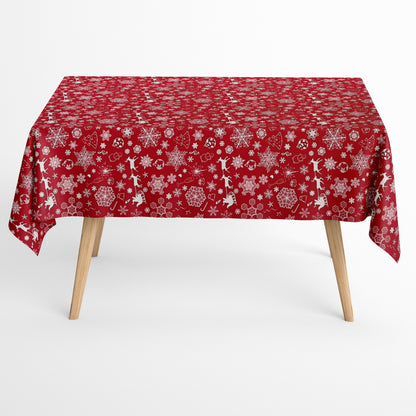 Nappe en coton Noël Avent BERINN C-402 flocons de neige rouges carrée ronde ovale