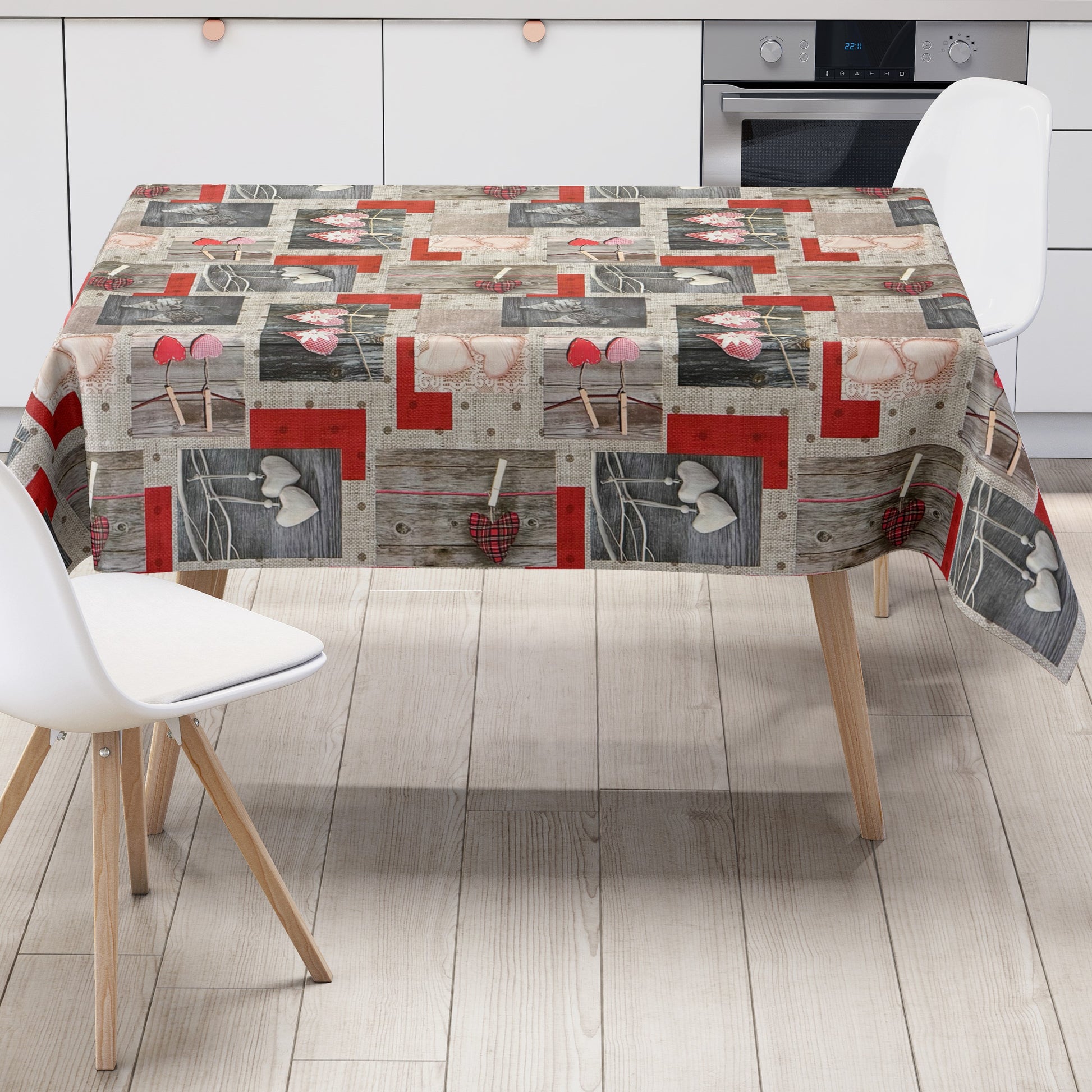 Wachstuch Tischdecke Herzen Holz