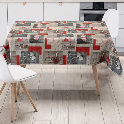 Wachstuch Tischdecke Herzen Holz