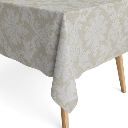 Nappe jacquard en coton enduit antitache BURY LINO beige ornements carré rond ovale 