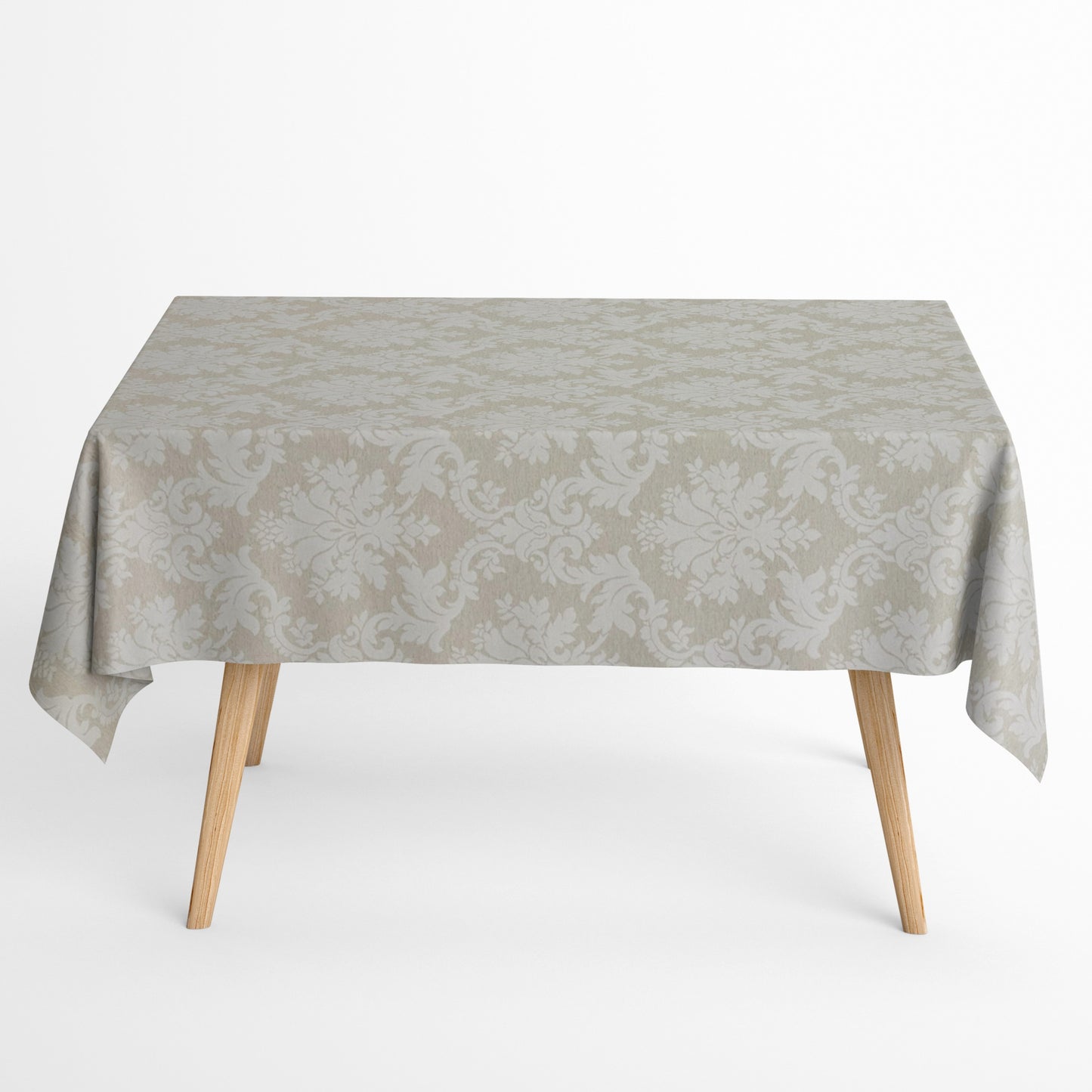 Nappe jacquard en coton enduit antitache BURY LINO beige ornements carré rond ovale 