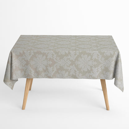 Nappe jacquard en coton enduit antitache BURY LINO beige ornements carré rond ovale 