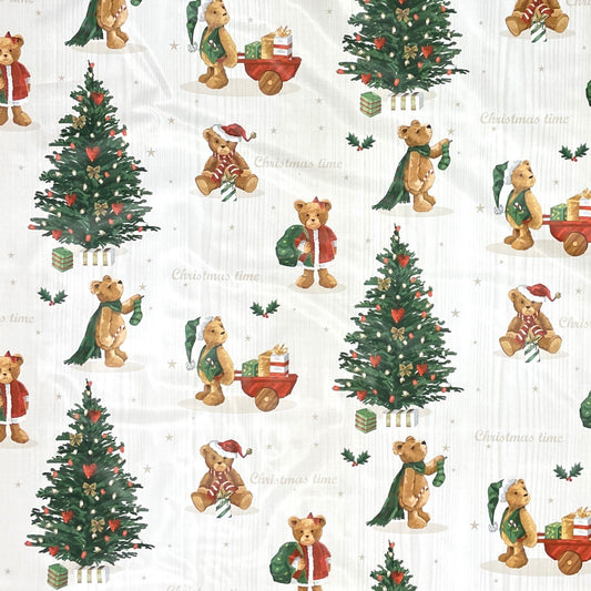 Wachstuch Rolle Weihnachten C141531 Teddybär Tannenbaum Rollenware
