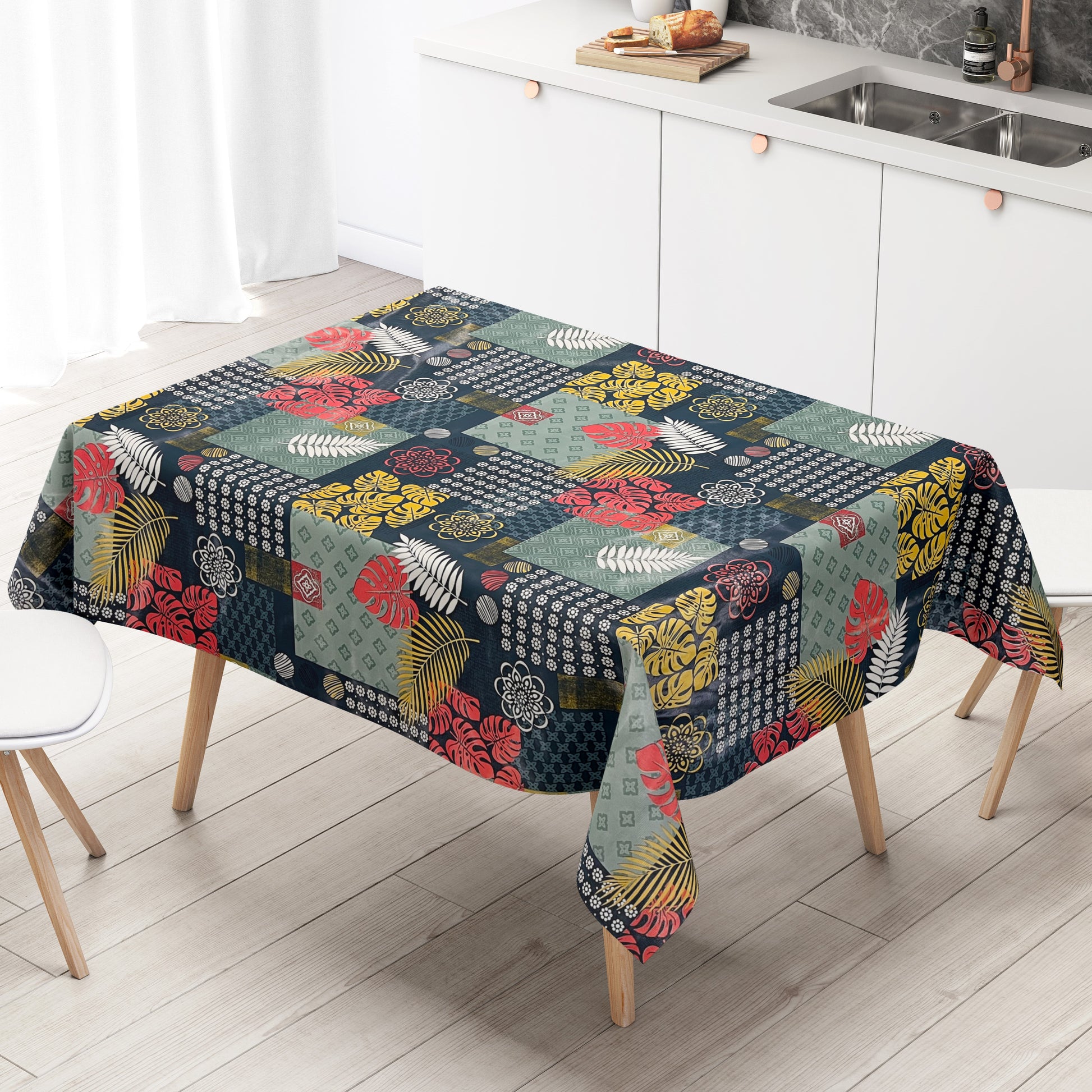 Wachstuch Tischdecke Palmen petrol gold