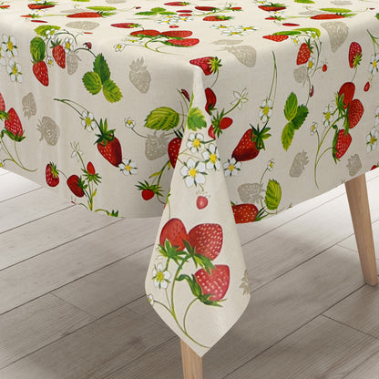 Nappe en toile cirée C141791 motif fraises fruits cuisine d'été carré rond ovale