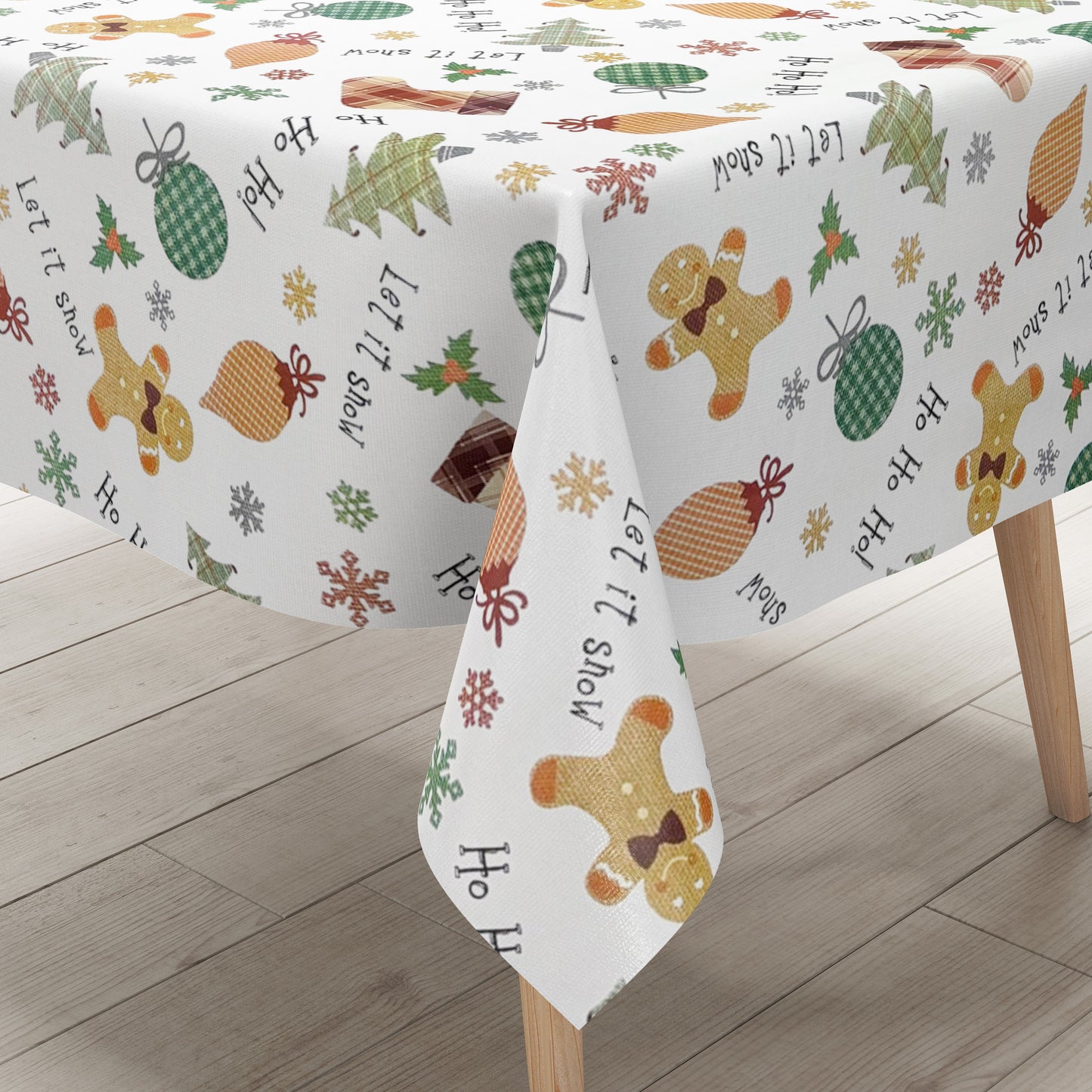 Oilcloth tablecloth C141951 Christmas HoHoHo gingerbread man square round oval