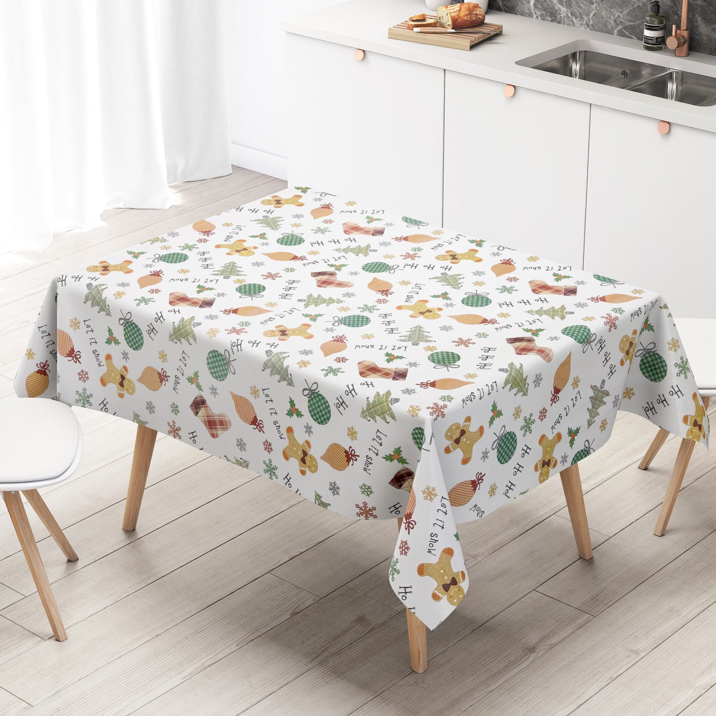 Oilcloth tablecloth C141951 Christmas HoHoHo gingerbread man square round oval