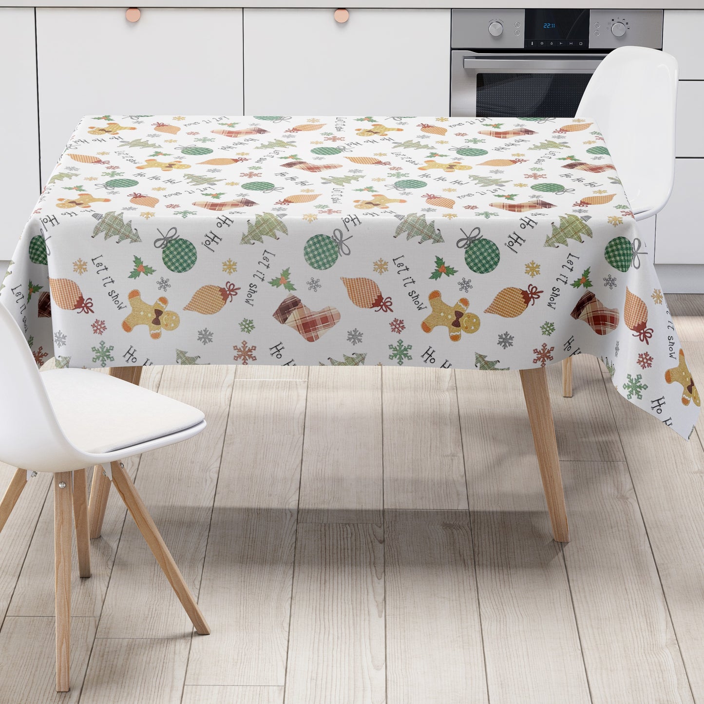 Oilcloth tablecloth C141951 Christmas HoHoHo gingerbread man square round oval