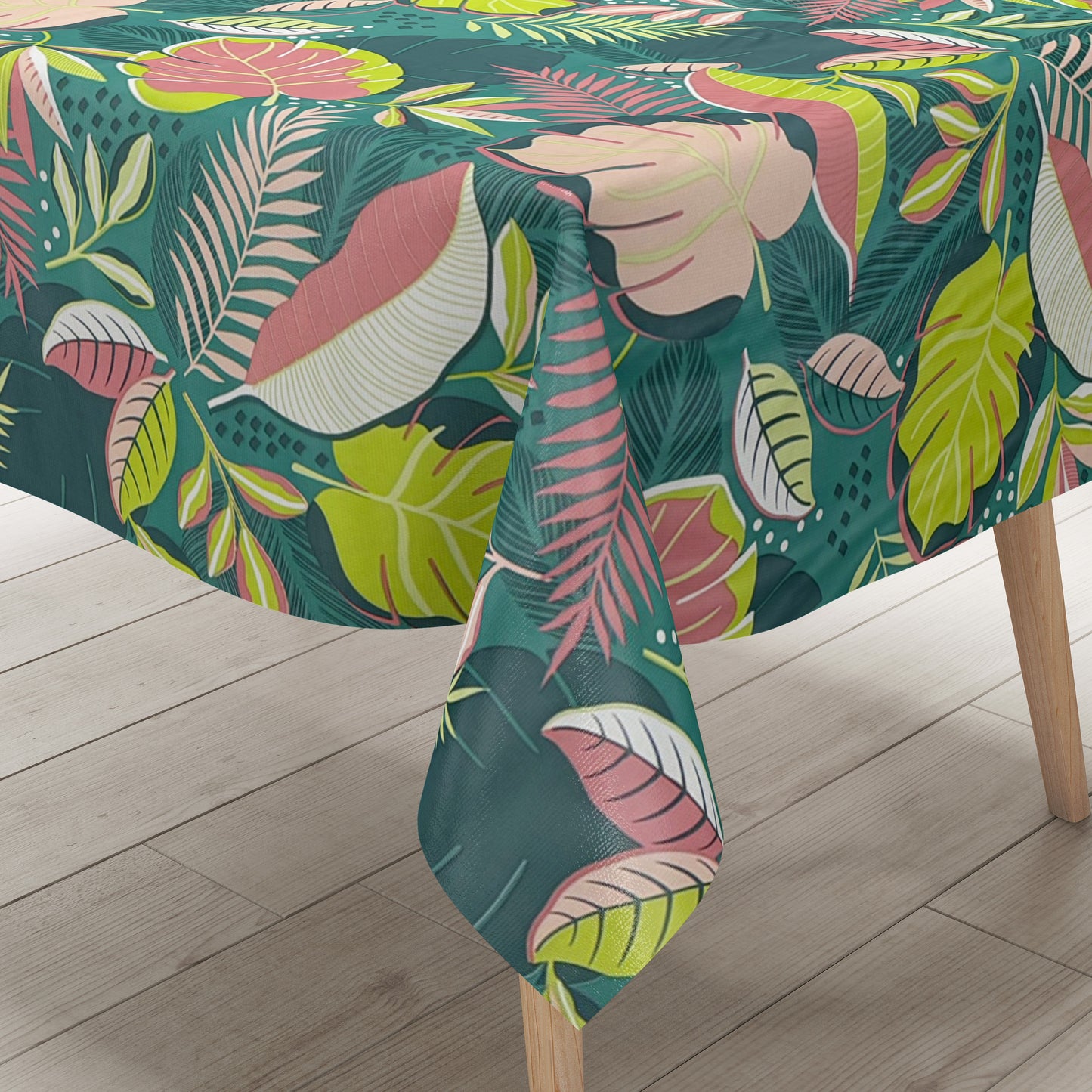 Nappe en toile cirée C142101 verte Monstera jungle feuilles été carré rond ovale