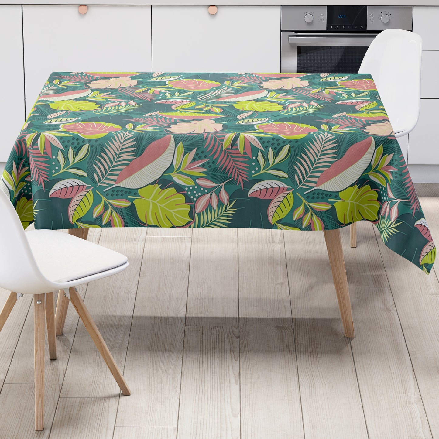 Nappe en toile cirée C142101 verte Monstera jungle feuilles été carré rond ovale