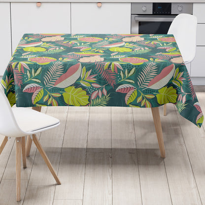 Nappe en toile cirée C142101 verte Monstera jungle feuilles été carré rond ovale