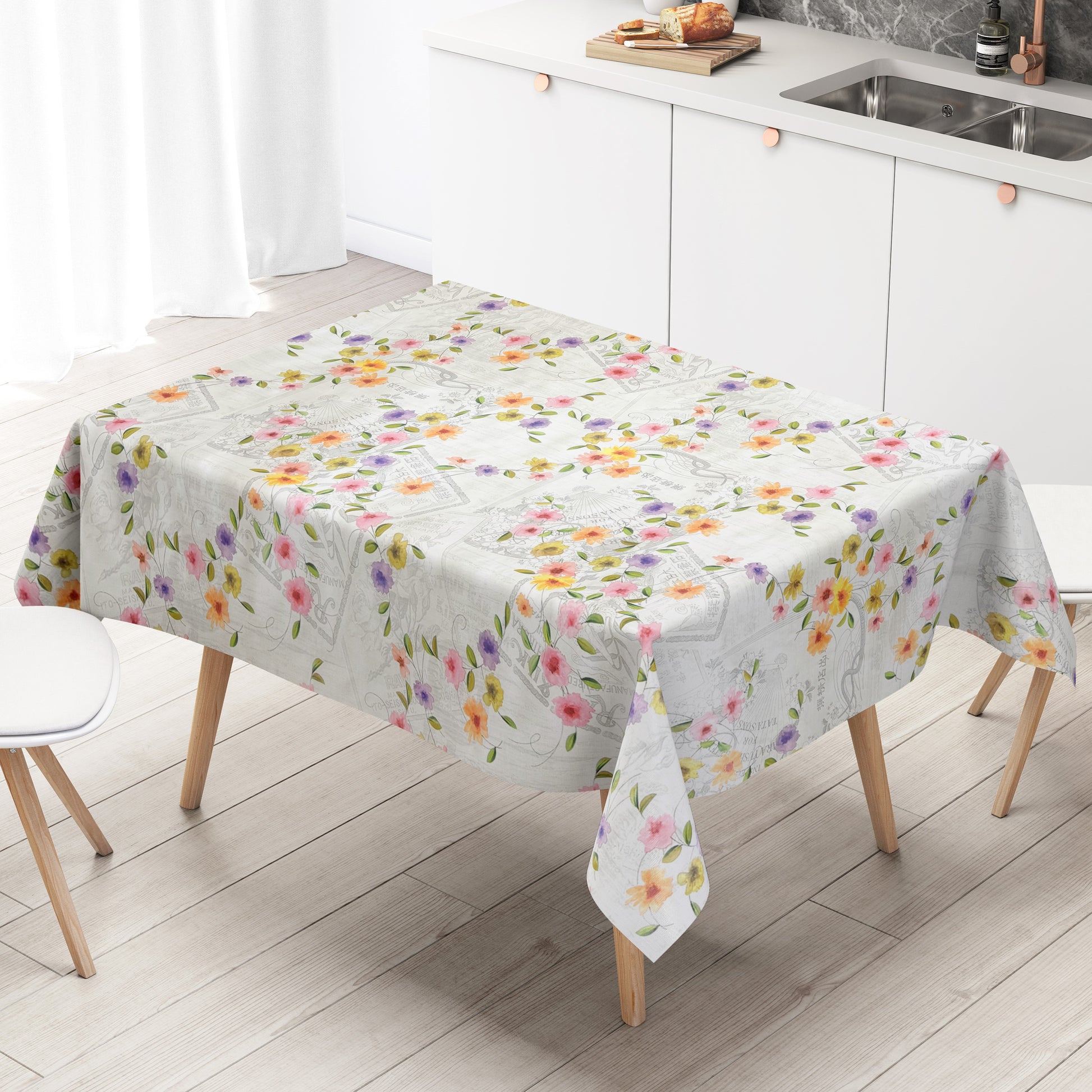 Wachstuch Tischdecke Blumen auf Holz