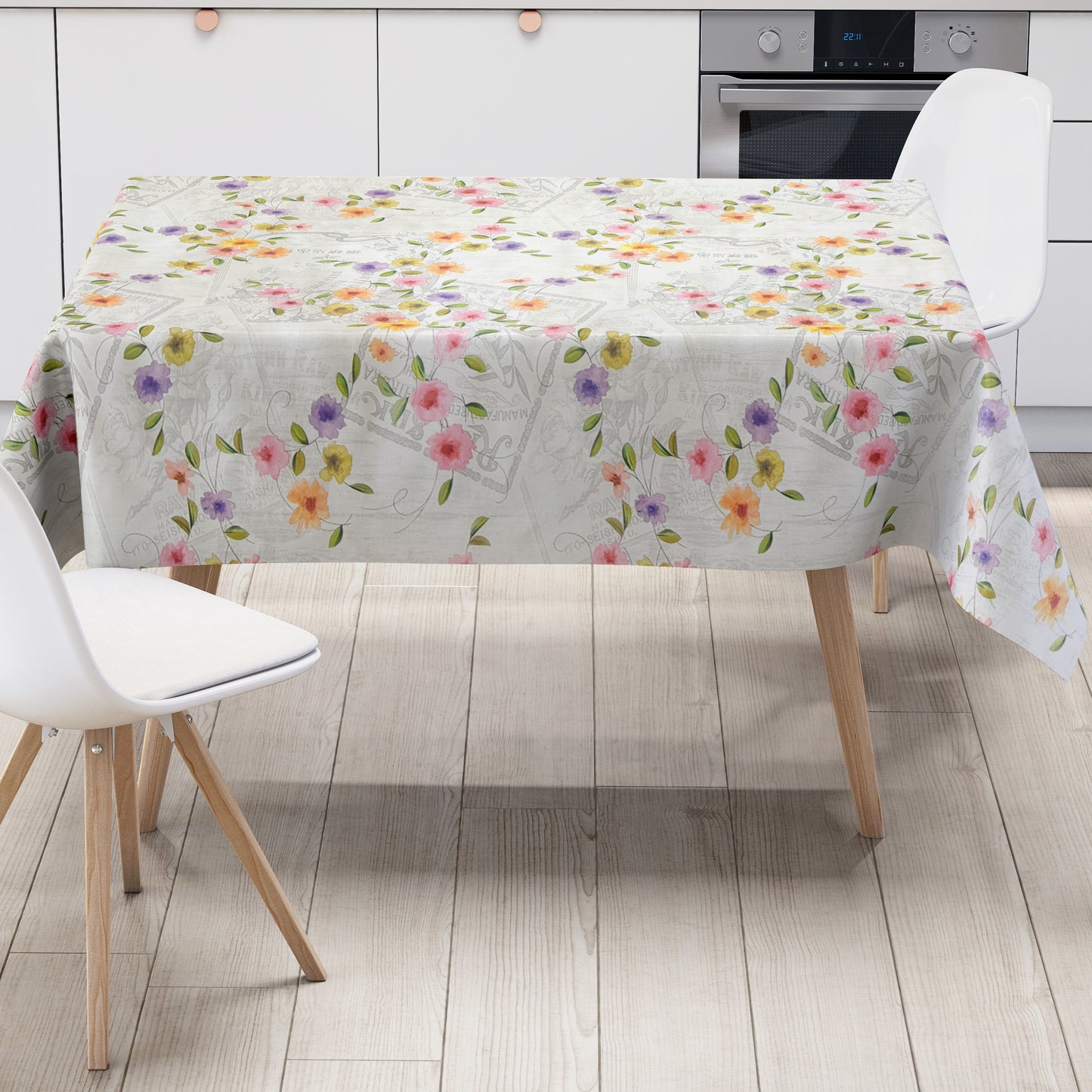Wachstuch Tischdecke Blumen auf Holz