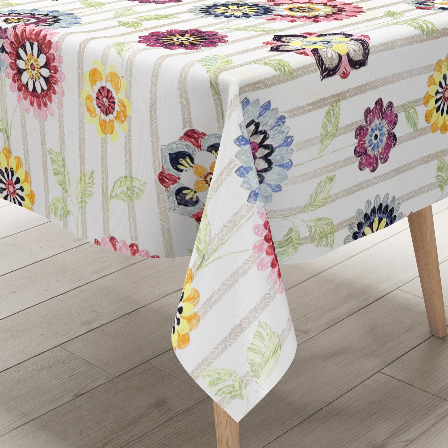 Wachstuch Tischdecke Blumen Blüten Streifen