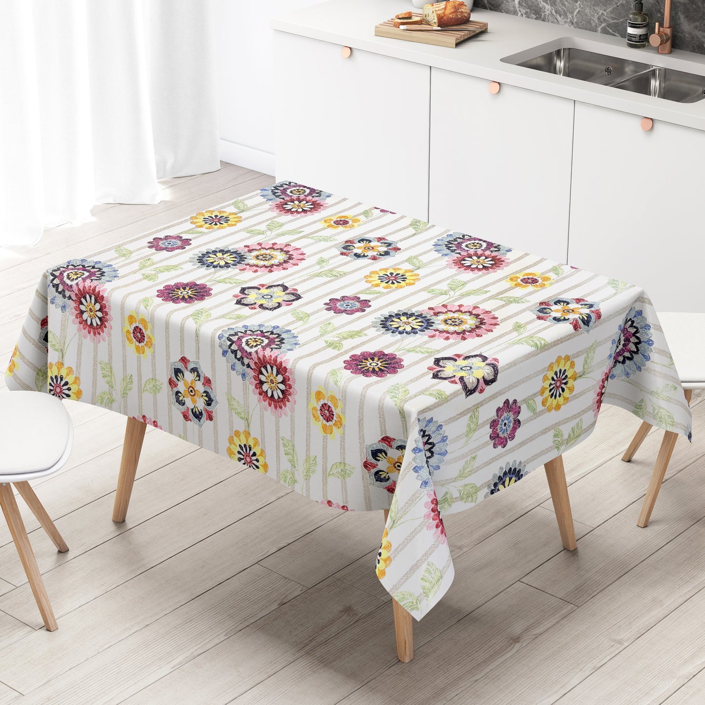 Wachstuch Tischdecke Blumen Blüten Streifen