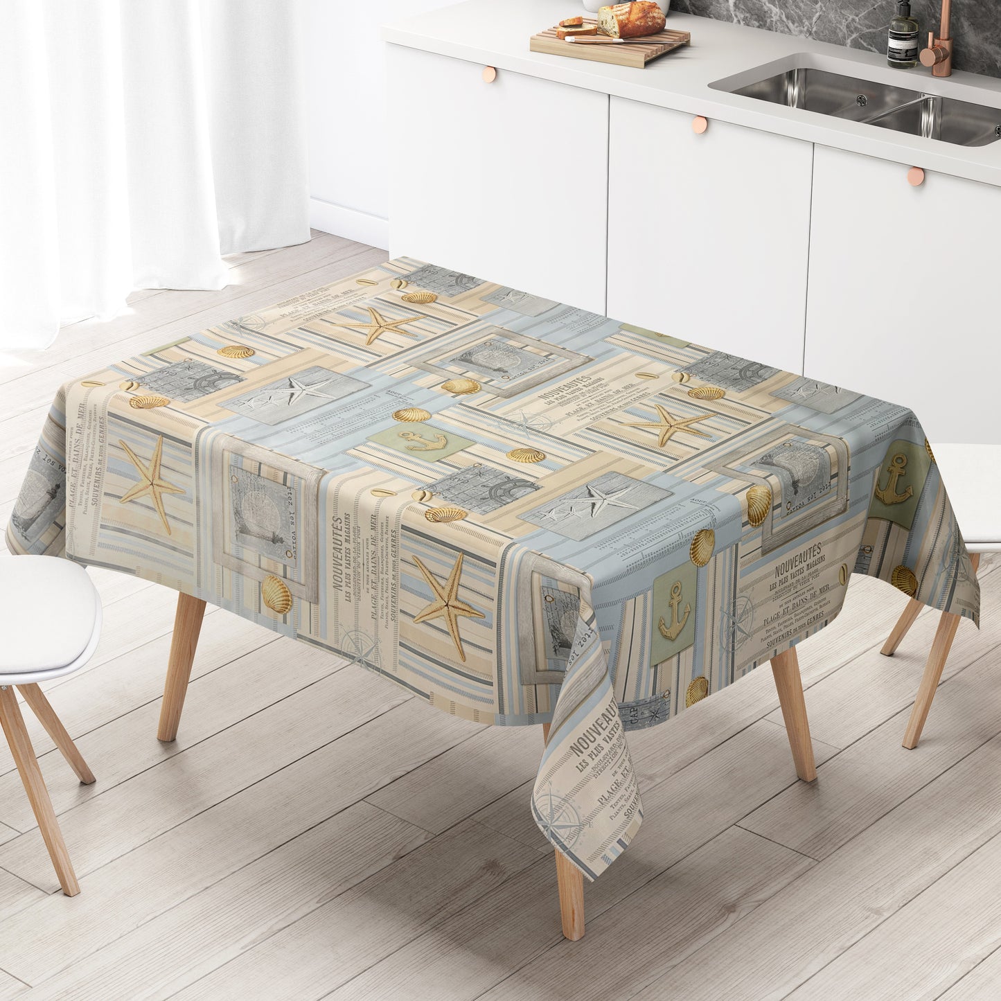 Oilcloth tablecloth C144131 Maritime Sea Shell Starfish Square Round Oval Sold by the Meter