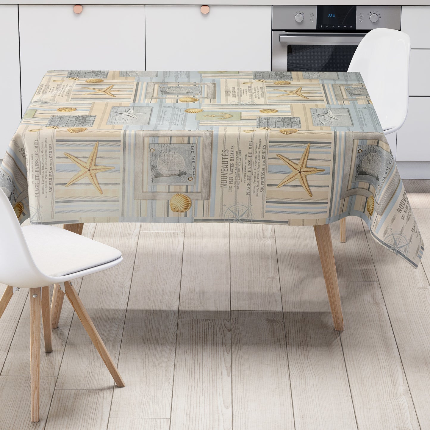 Oilcloth tablecloth C144131 Maritime Sea Shell Starfish Square Round Oval Sold by the Meter