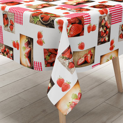 Oilcloth tablecloth C144481 strawberries patchwork square round oval