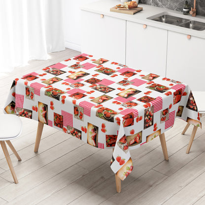 Oilcloth tablecloth C144481 strawberries patchwork square round oval