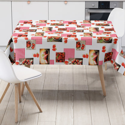 Oilcloth tablecloth C144481 strawberries patchwork square round oval
