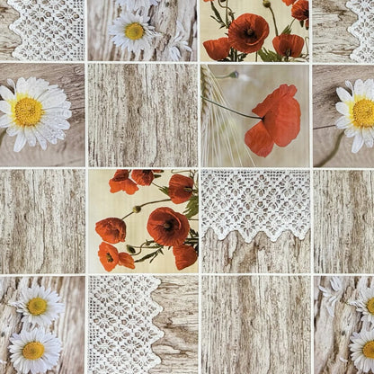 Oilcloth tablecloth C145111 poppies daisies wood knit square round oval