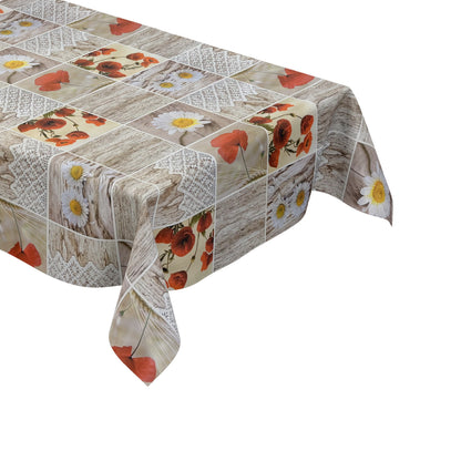 Oilcloth tablecloth C145111 poppies daisies wood knit square round oval