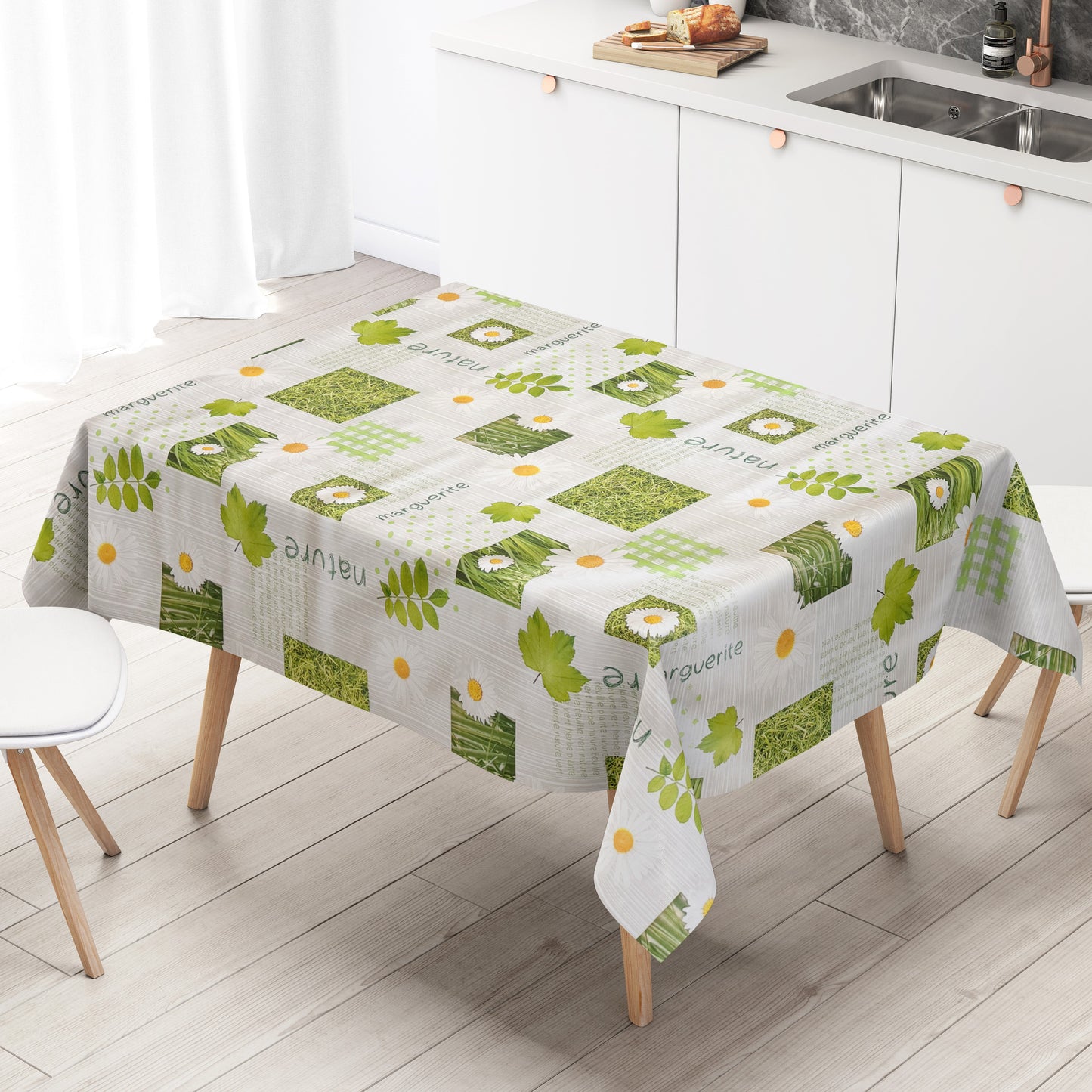 Wachstuch Tischdecke Margeriten auf Holz