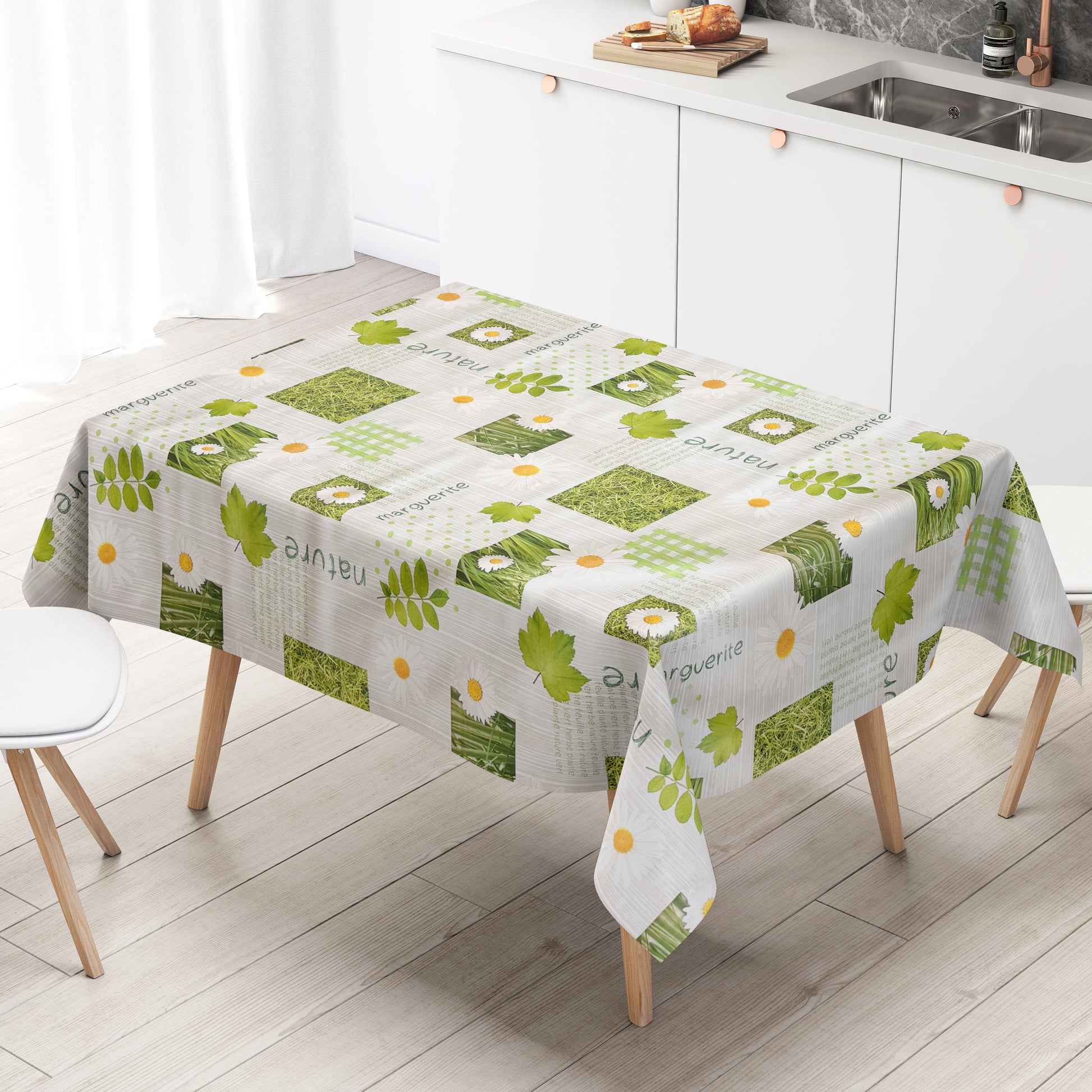 Wachstuch Tischdecke Margeriten auf Holz