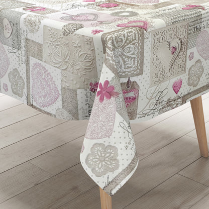 Nappe en toile cirée C146061 rose LOVE coeurs carré rond ovale vendue au mètre