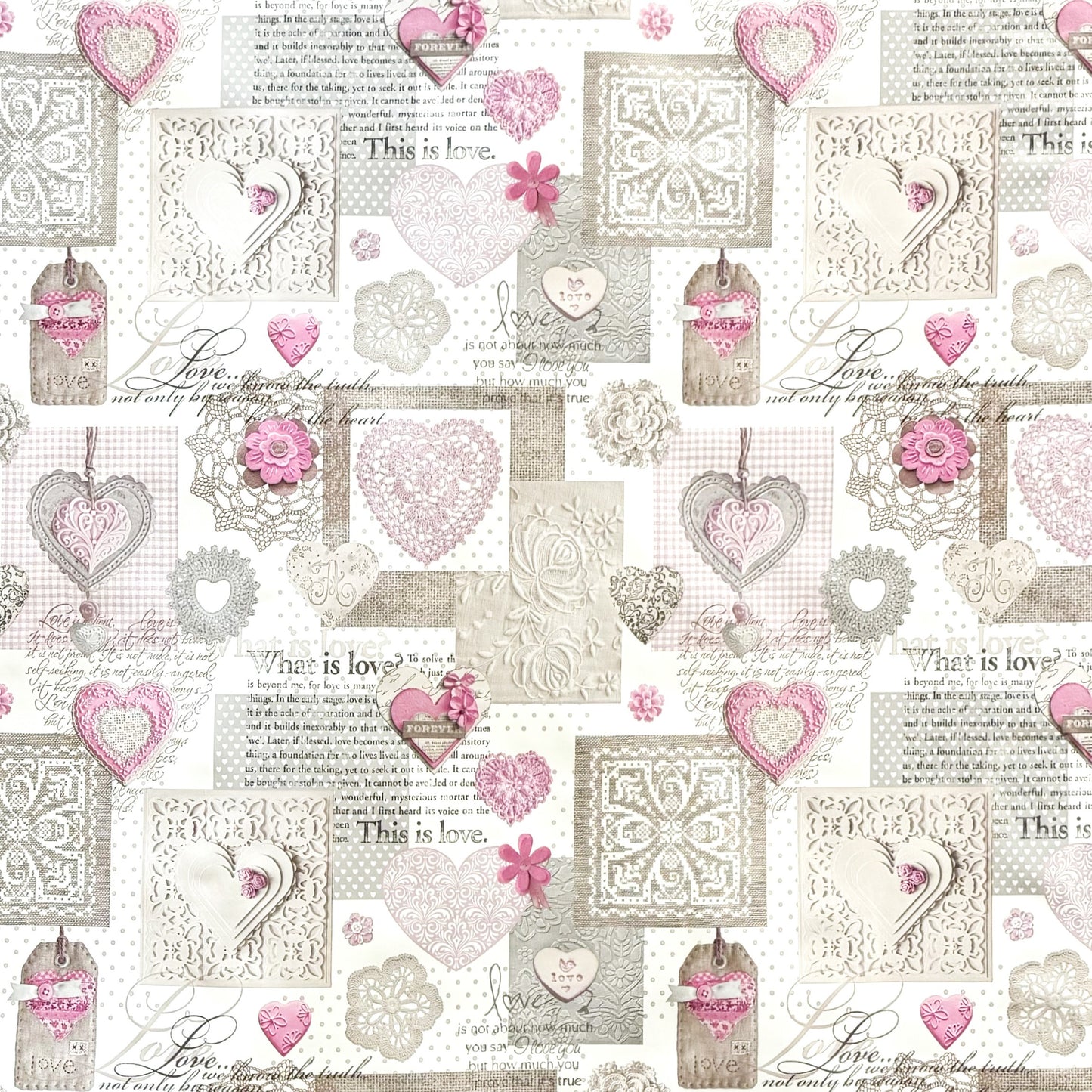 Nappe en toile cirée C146061 rose LOVE coeurs carré rond ovale vendue au mètre
