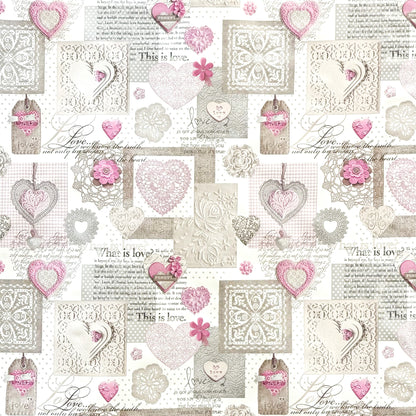 Nappe en toile cirée C146061 rose LOVE coeurs carré rond ovale vendue au mètre