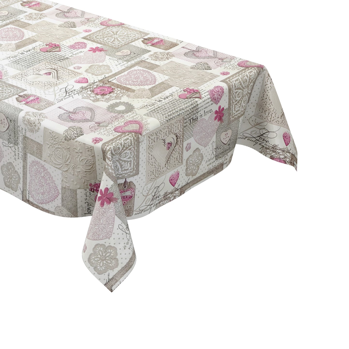 Nappe en toile cirée C146061 rose LOVE coeurs carré rond ovale vendue au mètre