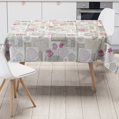 Nappe en toile cirée C146061 rose LOVE coeurs carré rond ovale vendue au mètre