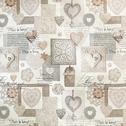Wachstuch Tischdecke LOve Herzen beige