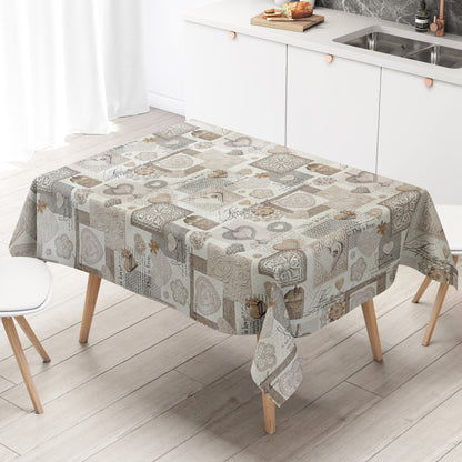 Wachstuch Tischdecke LOve Herzen beige