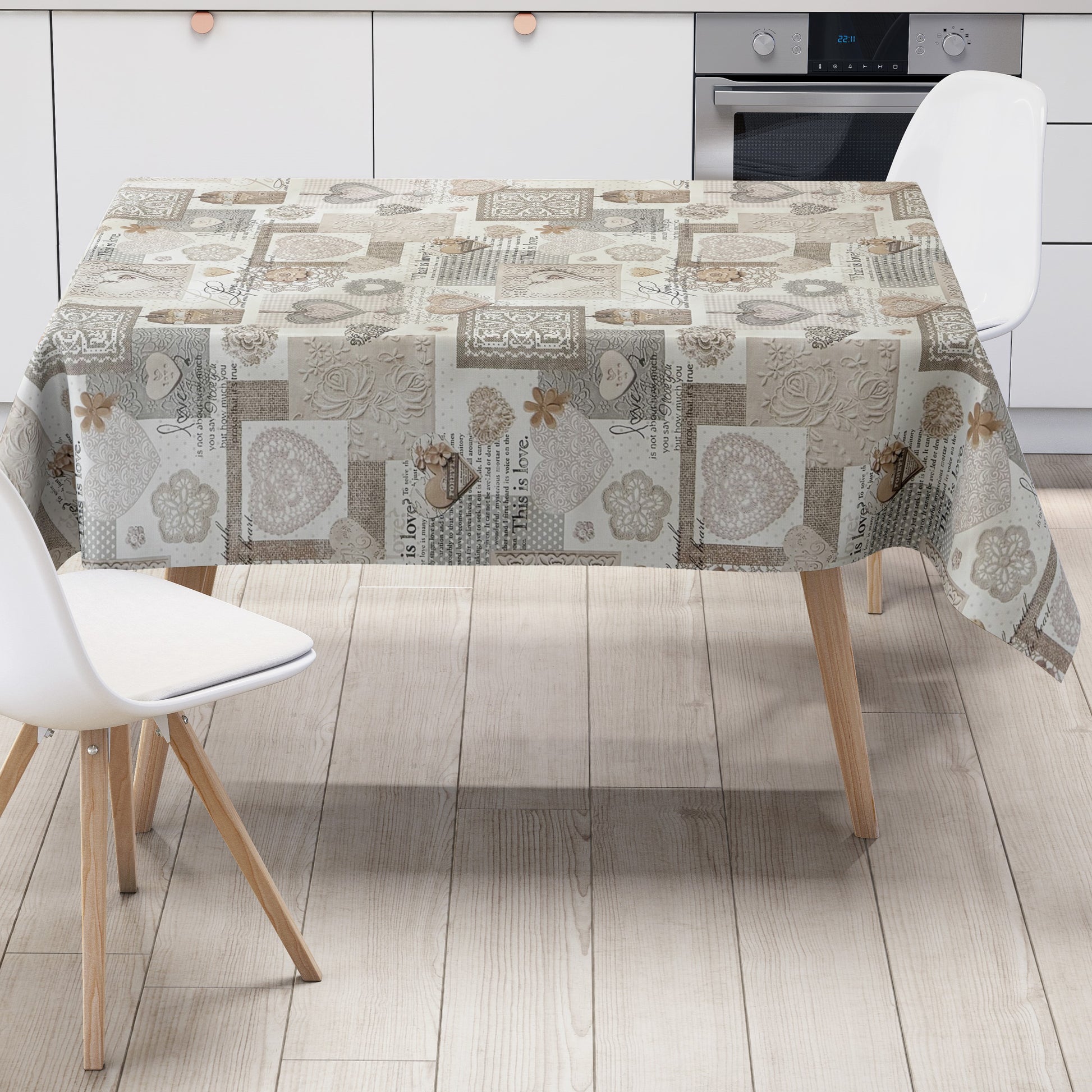 Wachstuch Tischdecke LOve Herzen beige