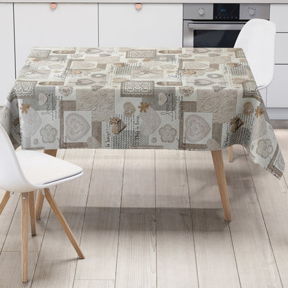 Wachstuch Tischdecke LOve Herzen beige