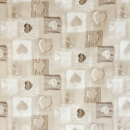 Wachstuch Tischdecke Holz Herzen beige