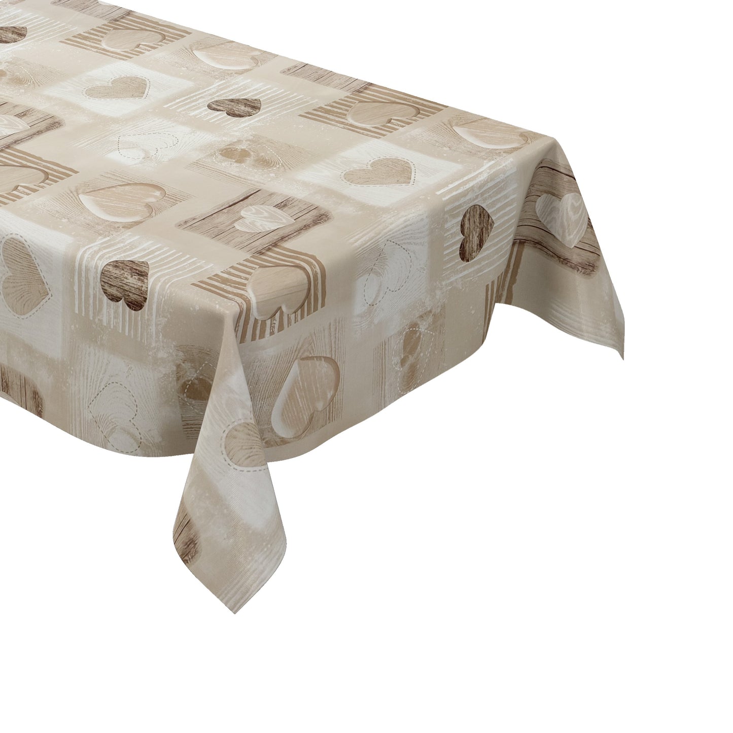 Wachstuch Tischdecke Holz Herzen beige