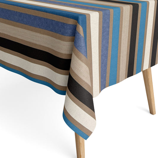Jacquard tablecloth coated cotton 160 cm wide CARAVAGIO AZUR blue stripes square round oval