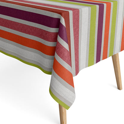 Nappe jacquard en coton enduit antitache CARAVAGIO MULTI rayures colorées carrée ronde ovale 