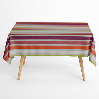 Nappe jacquard en coton enduit antitache CARAVAGIO MULTI rayures colorées carrée ronde ovale 