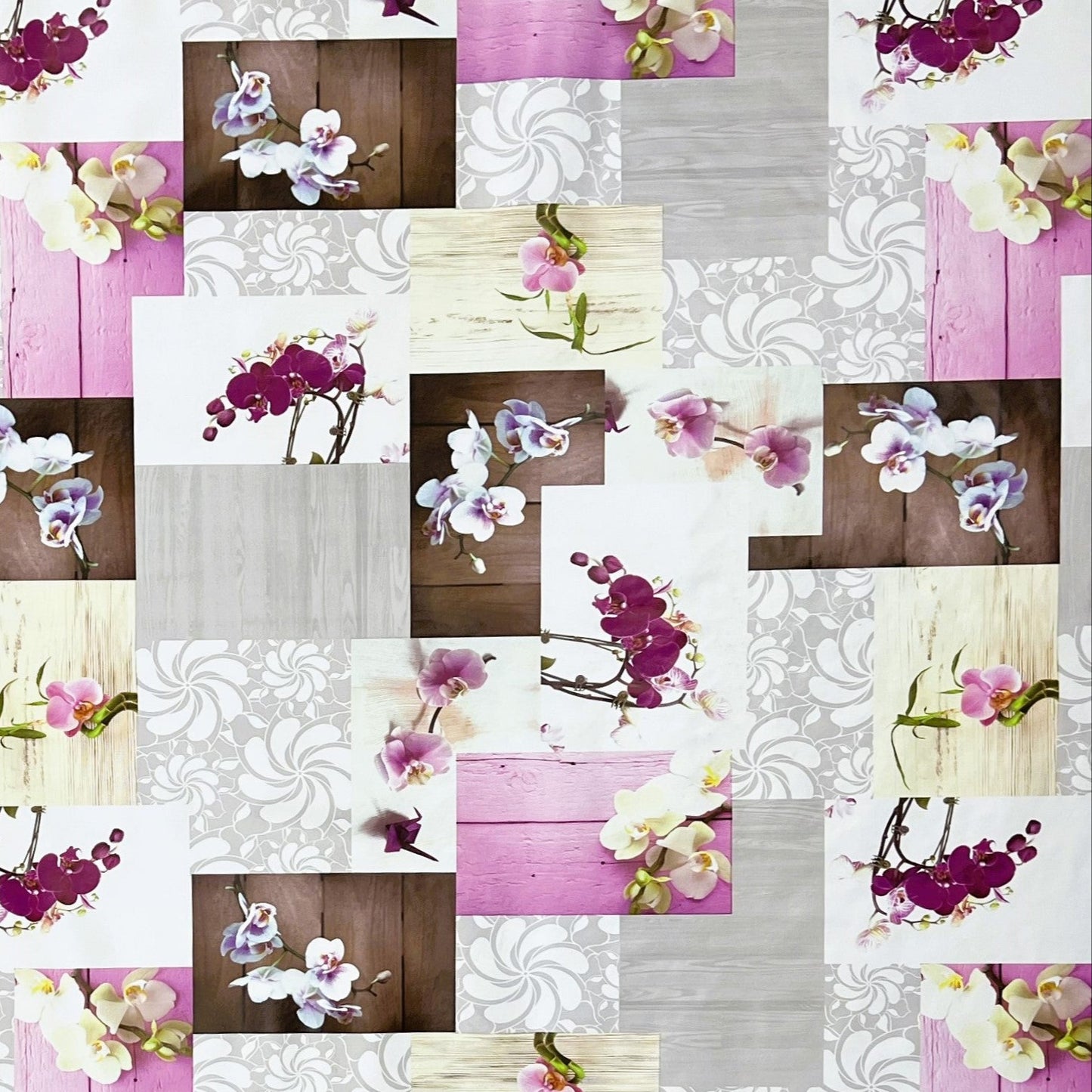 Oilcloth tablecloth CB60 pink orchids on wood square round oval