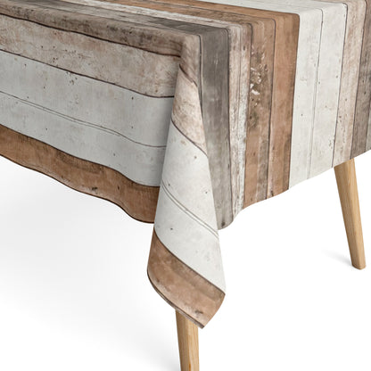 Jacquard tablecloth made of coated cotton with stain protection CIPRES wood wooden planks Alm square round oval 