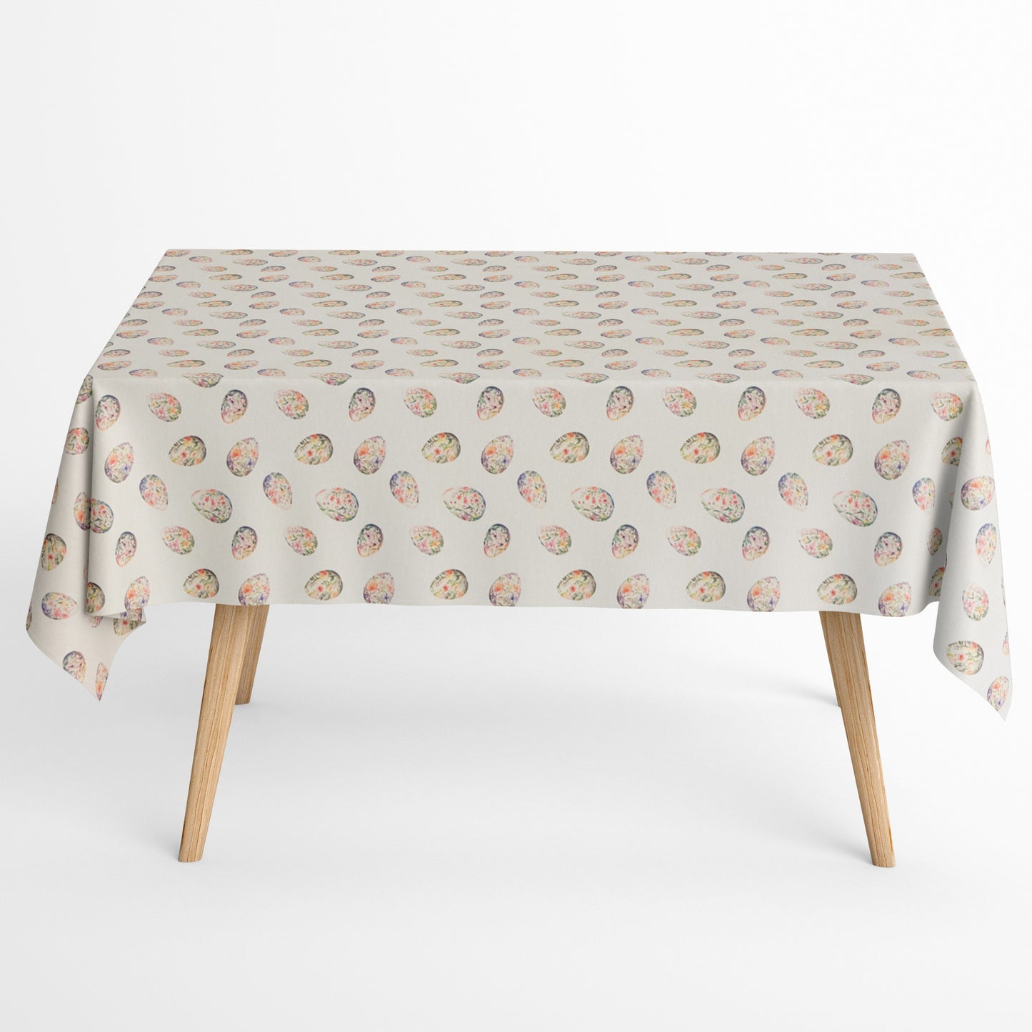Tischdecke aus beschichteter Baumwolle mit Ostereiern auf beige