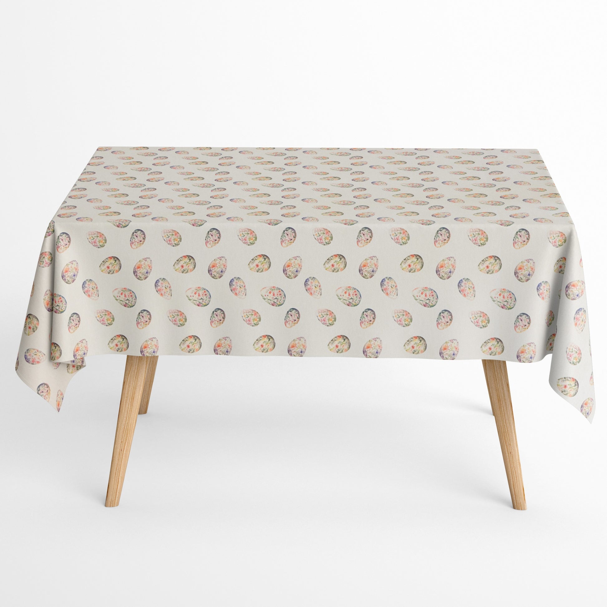 Tischdecke aus beschichteter Baumwolle mit Ostereiern auf beige